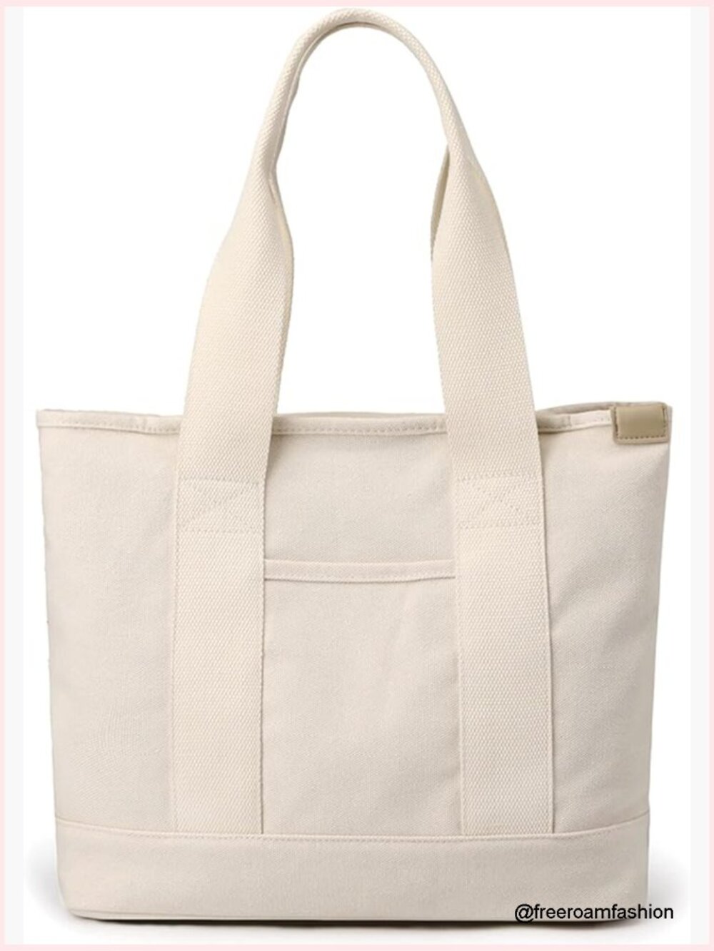 Large Canvas Tote Bag With Leather Handles, 5 Pockets, Holds 15.6" Laptop